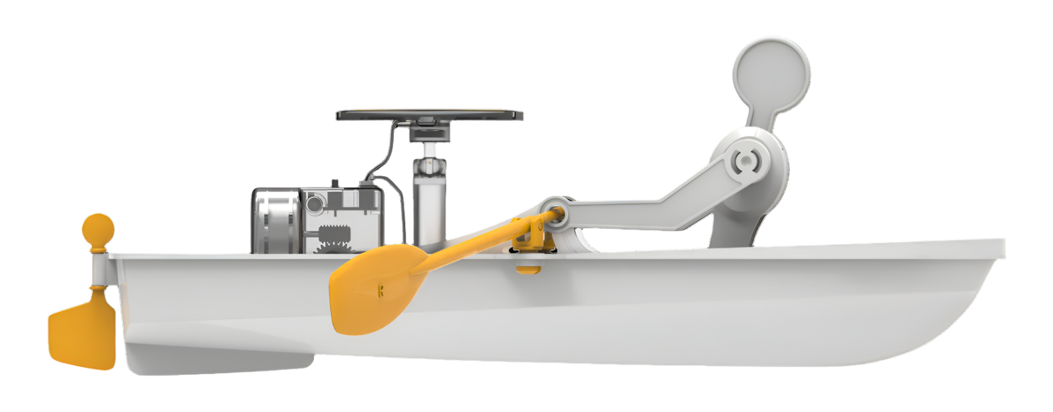 STEM DIY solar-powered rowboat kit with a mechanical rower and solar panel.