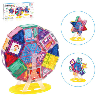 9-piece Ferris Wheel Magnetic Building Set for kids with colorful magnetic tiles that spin 360 degrees and create dynamic rotating structures