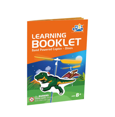 Band powered copter learning booklet with dinosaur designs for ages 8 and up