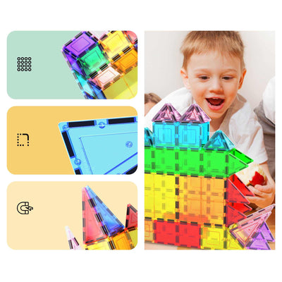 101-piece colorful magnetic tileset for creative building and educational play with safe, BPA-free materials