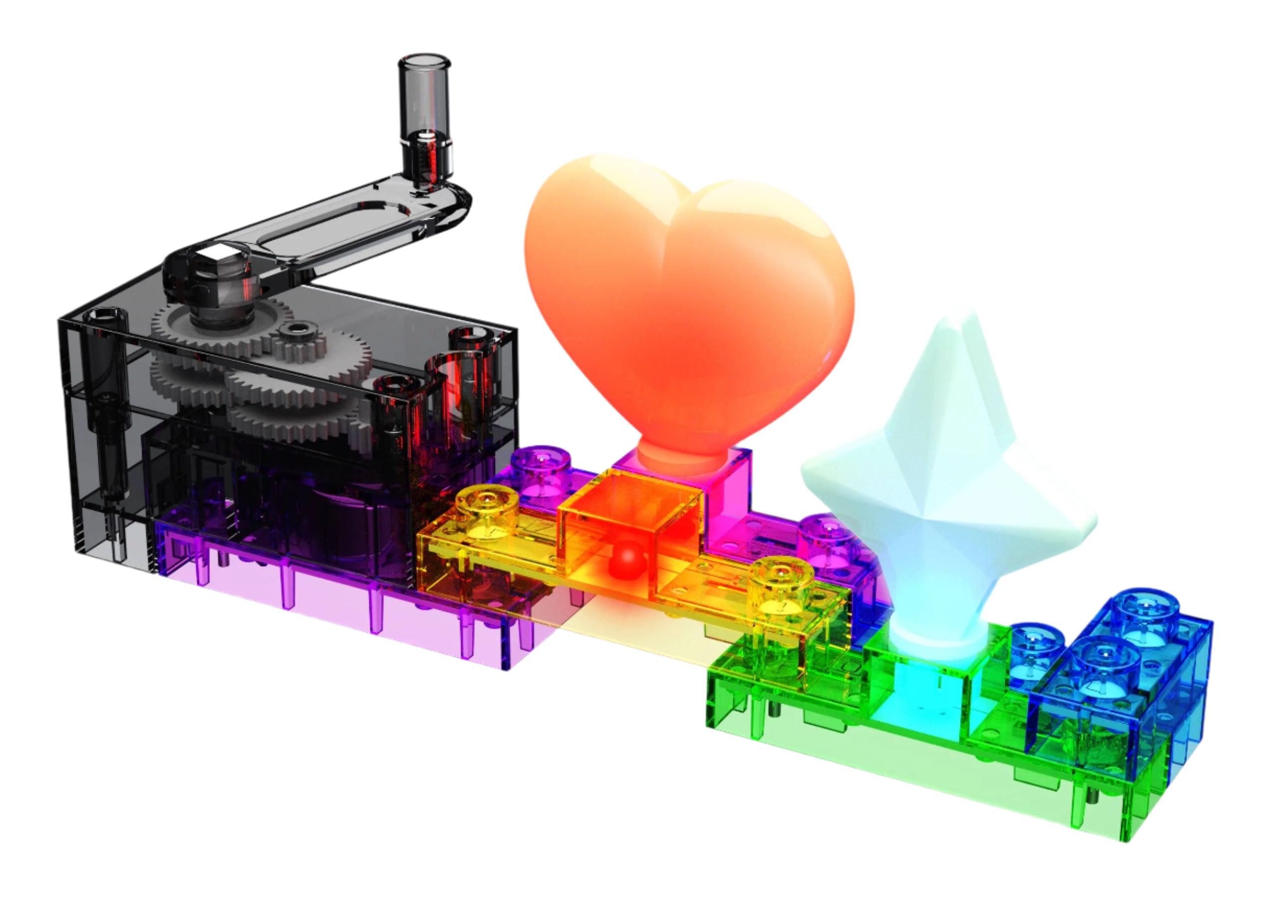 Circuit Blox BYO ECO Fidget Lights with hand-crank, heart and star LED blocks.