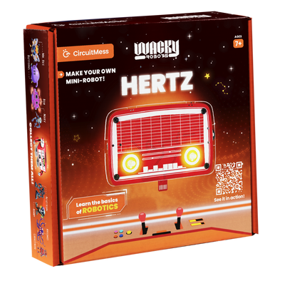Wacky Robot Hertz mini robot electronics kit for kids ages 7+ teaching basics of sound waves and circuits with blinking lights and buzzer