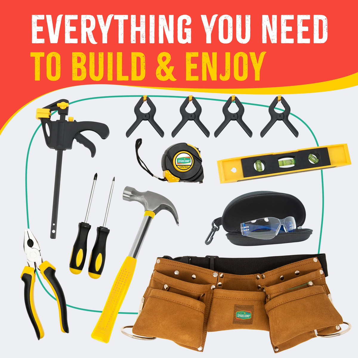 Kids Deluxe Real Tool Set with Tool Belt & Safety Goggles