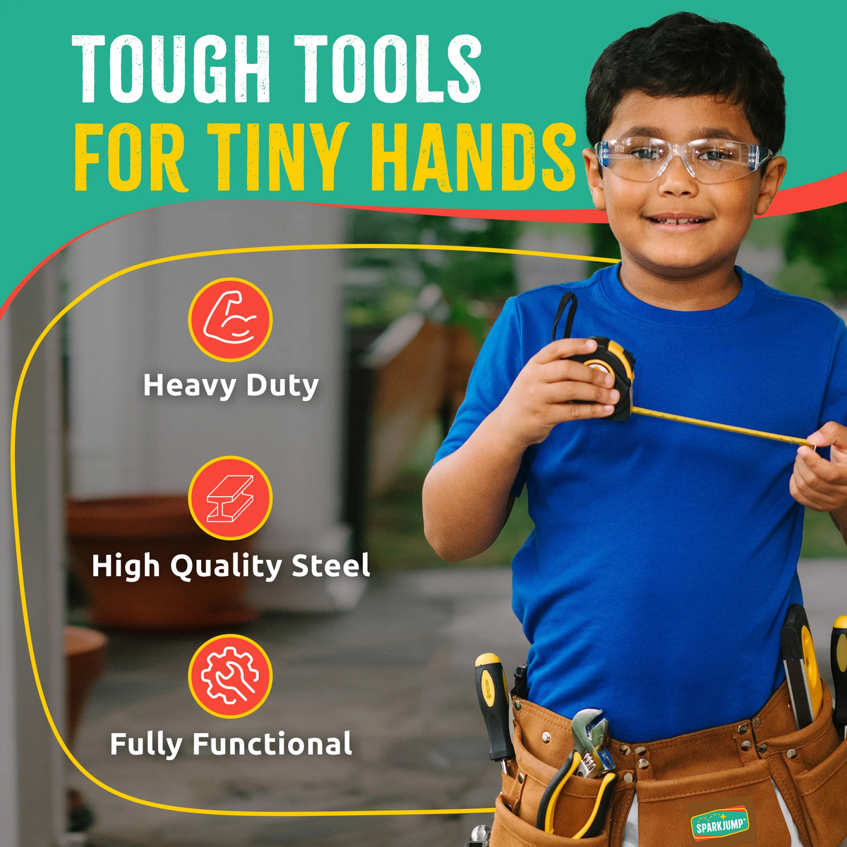 Kids Deluxe Real Tool Set with Tool Belt & Safety Goggles