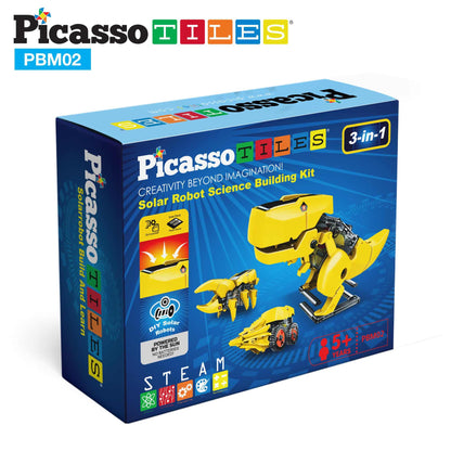 Solar Powered Dinosaur Robot 3-in-1 STEM educational toy kit with solar panel and DIY assembly by PicassoTiles