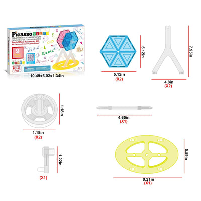 9-piece Ferris wheel magnetic building set for kids with spinner and geometric tiles compatible with PicassoTiles for creating rotating structures.