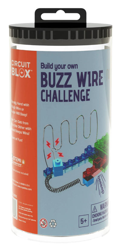 Circuit Blox Build Your Own Buzz Wire Challenge game with twisty path and buzzer for kids ages 5 and up.