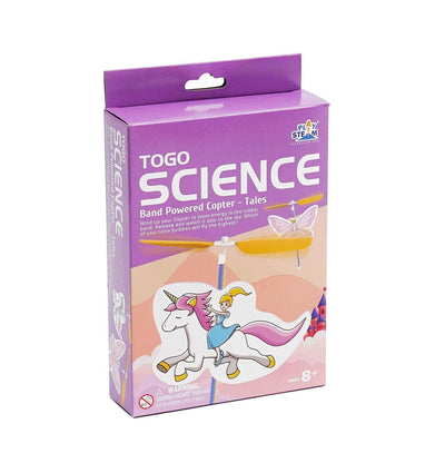 TOGO Science Band Powered Copter Tales DIY set with unicorn princess and pixy butterfly figures on purple packaging