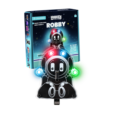 Wacky Robot Robby mini motion-reactive robot kit with LED lights and vibration sensors for kids ages 7+