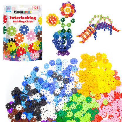 PicassoTiles Building Chips 108-piece colorful interlocking discs set for creative construction and play