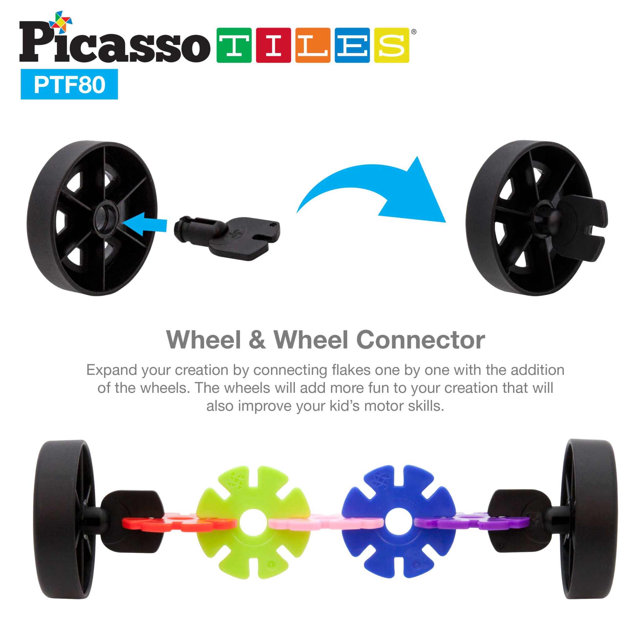 PicassoTiles 800pc Building Chips with wheels and connectors for creative STEM play and motor skill development