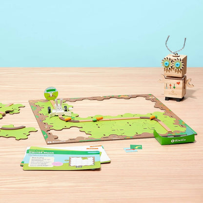 Robot Coder Starter Kit DIY science kit for kids with wooden robot, puzzle pieces, coding game, and interactive STEM play