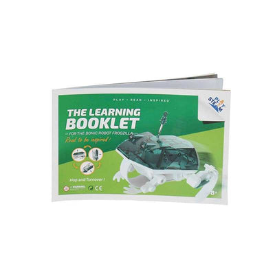 Learning booklet for Bionic Robot Frogzilla STEM science set with an image of a hopping robotic frog on the cover