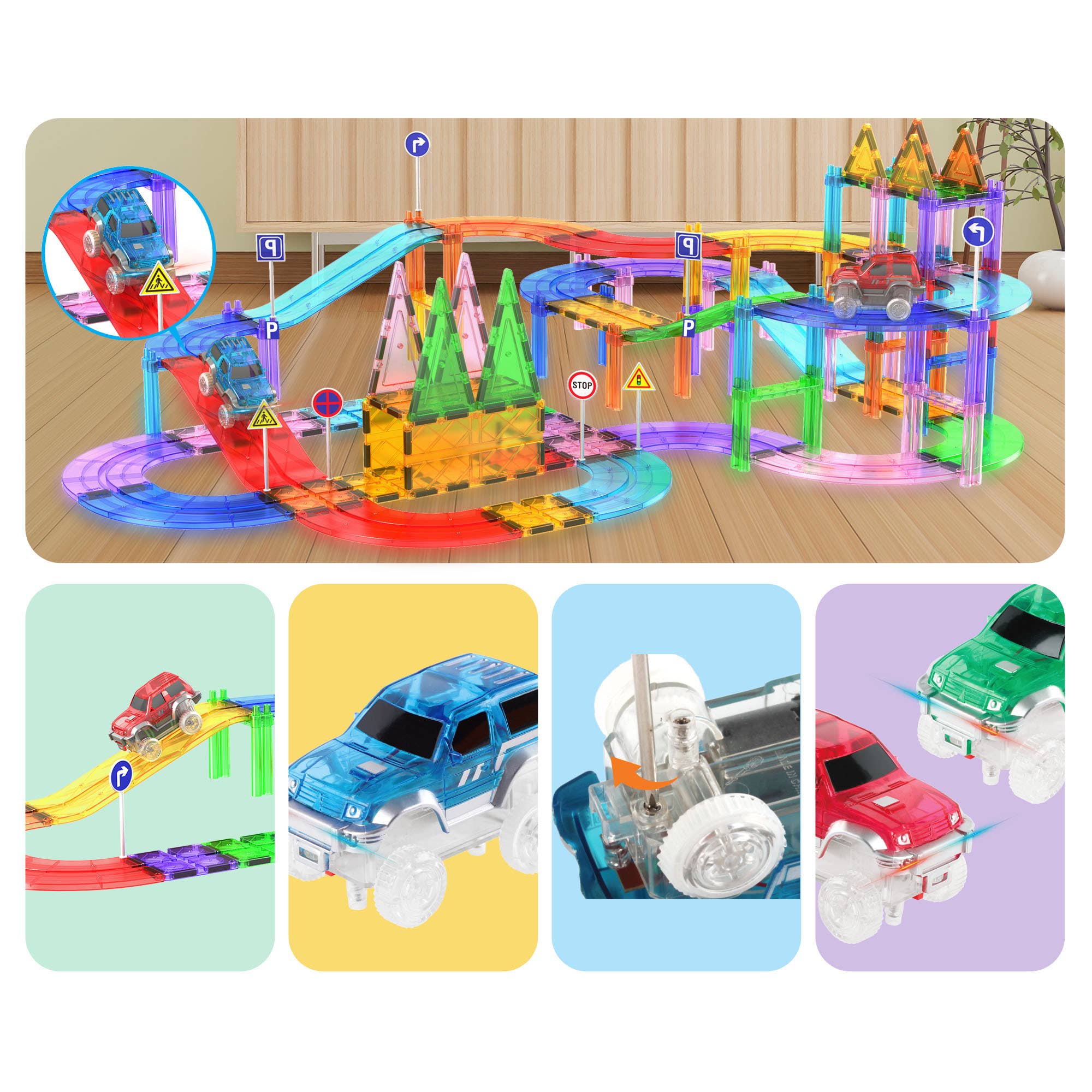 PicassoTiles 3 Pack Cars for Magnet Race Track Building Sets