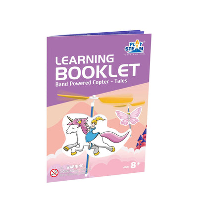 Band Powered Copter Tales learning booklet with unicorn princess and pixy butterfly illustrations