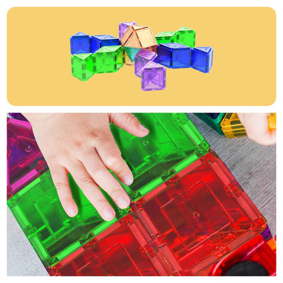 Colorful 101-piece magnetic tileset with various shapes for kids' creative building and educational play